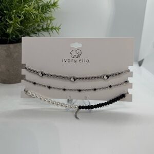 Ivory Ella Yin Yang Silver and Black Anklet Trio Set